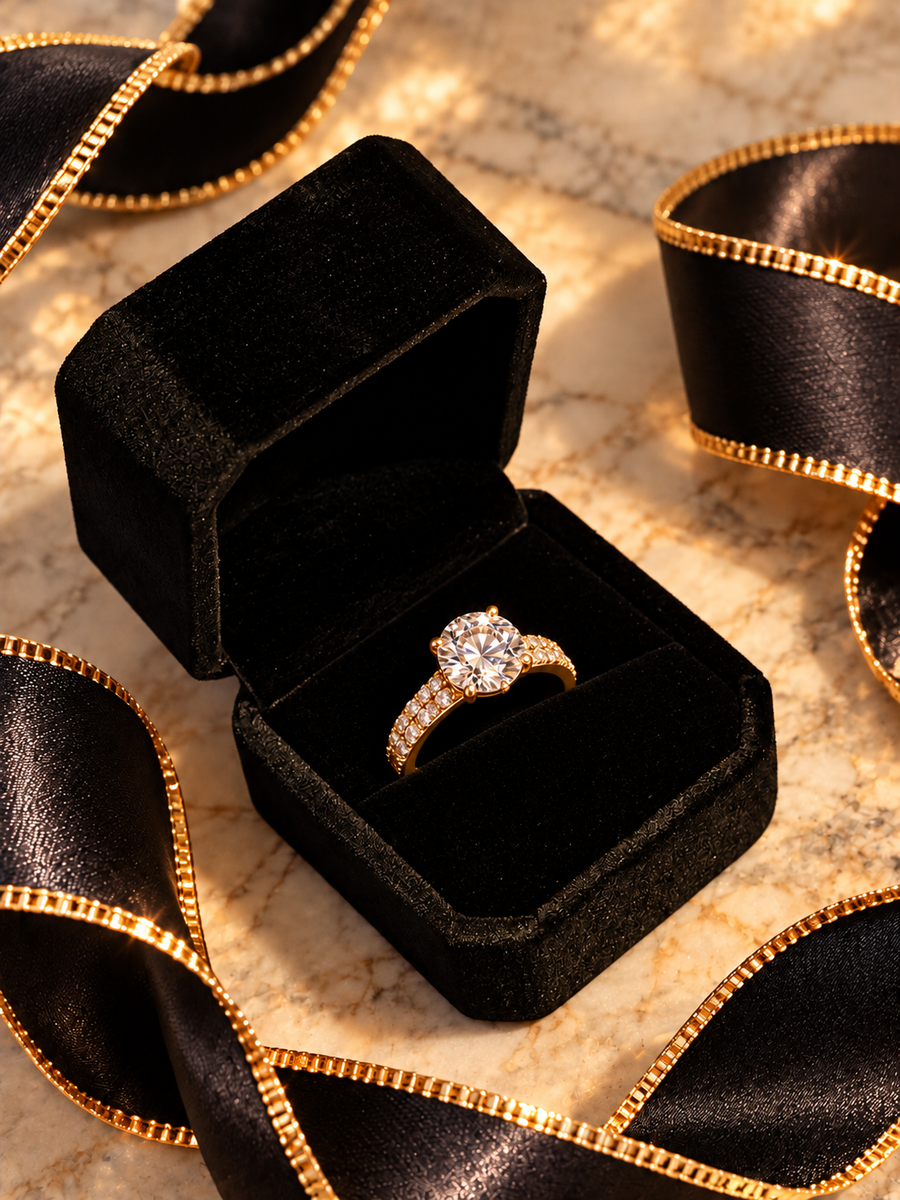 Black Velvet Ring Box, Single Ring Holder for Engagement Proposals, Weddings and Jewelry Gifts
