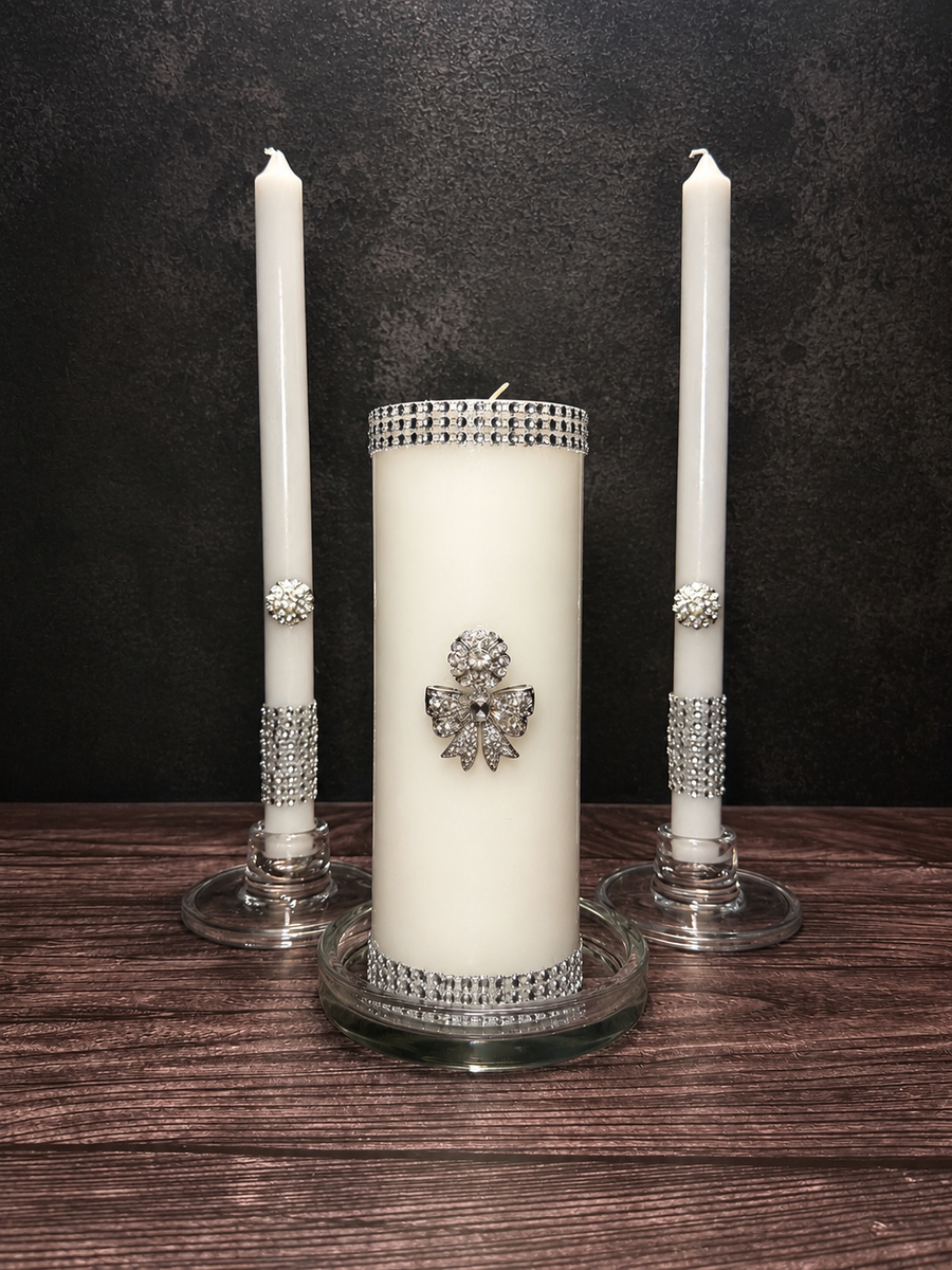 Luxury Unity Candle Set | Bling Wedding Candles | Rhinestone Wedding Decor |