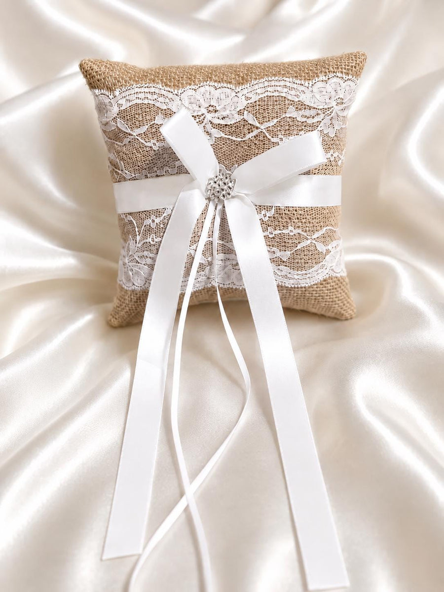 Burlap & Lace Ring Bearer Pillow | Rustic Wedding Ceremony Ring Holder - image 1