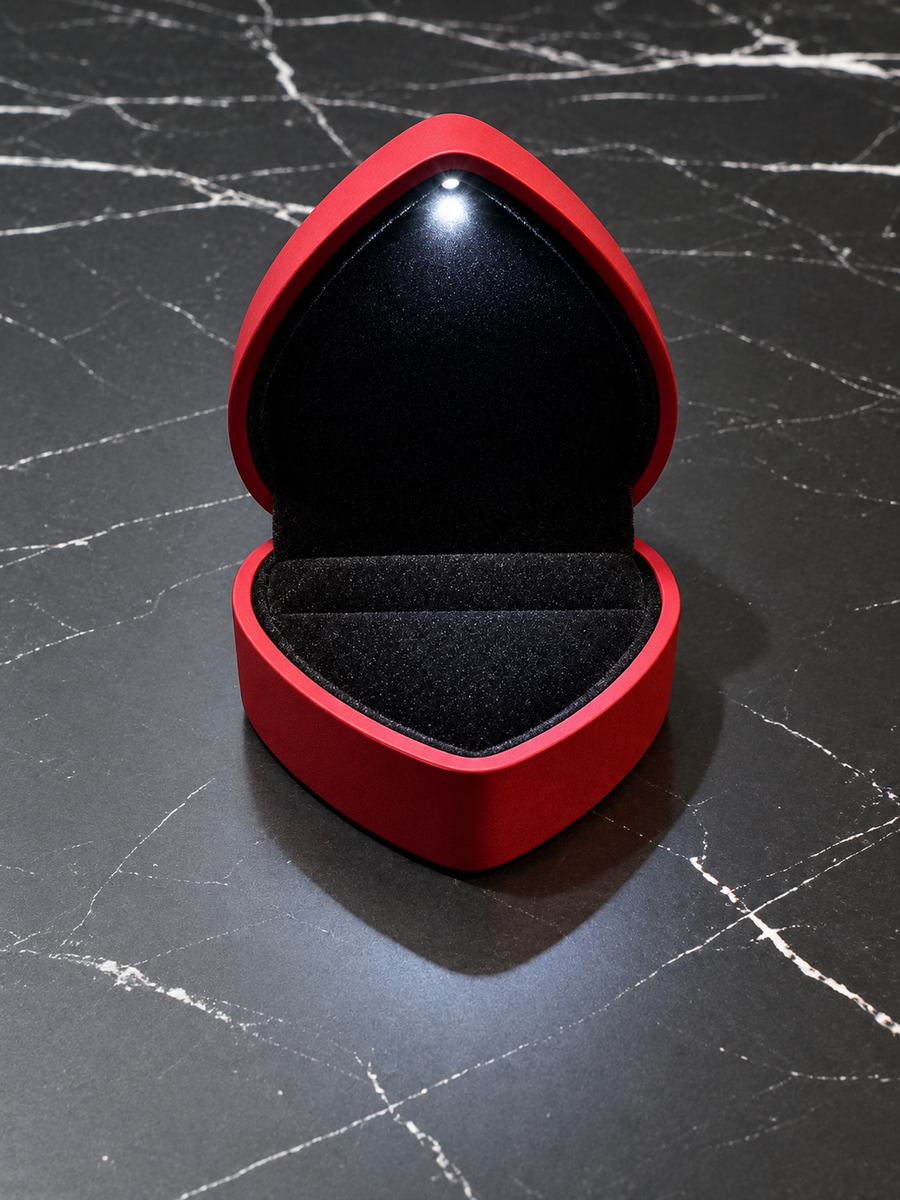 Red Heart-Shaped LED Ring Box – Light-Up Engagement and Proposal Ring Holder
