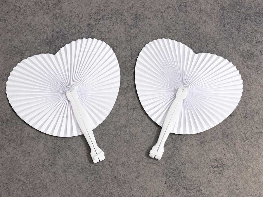 White heart shaped accordion folding paper fans - 30 Fans, 2 Bags of 15