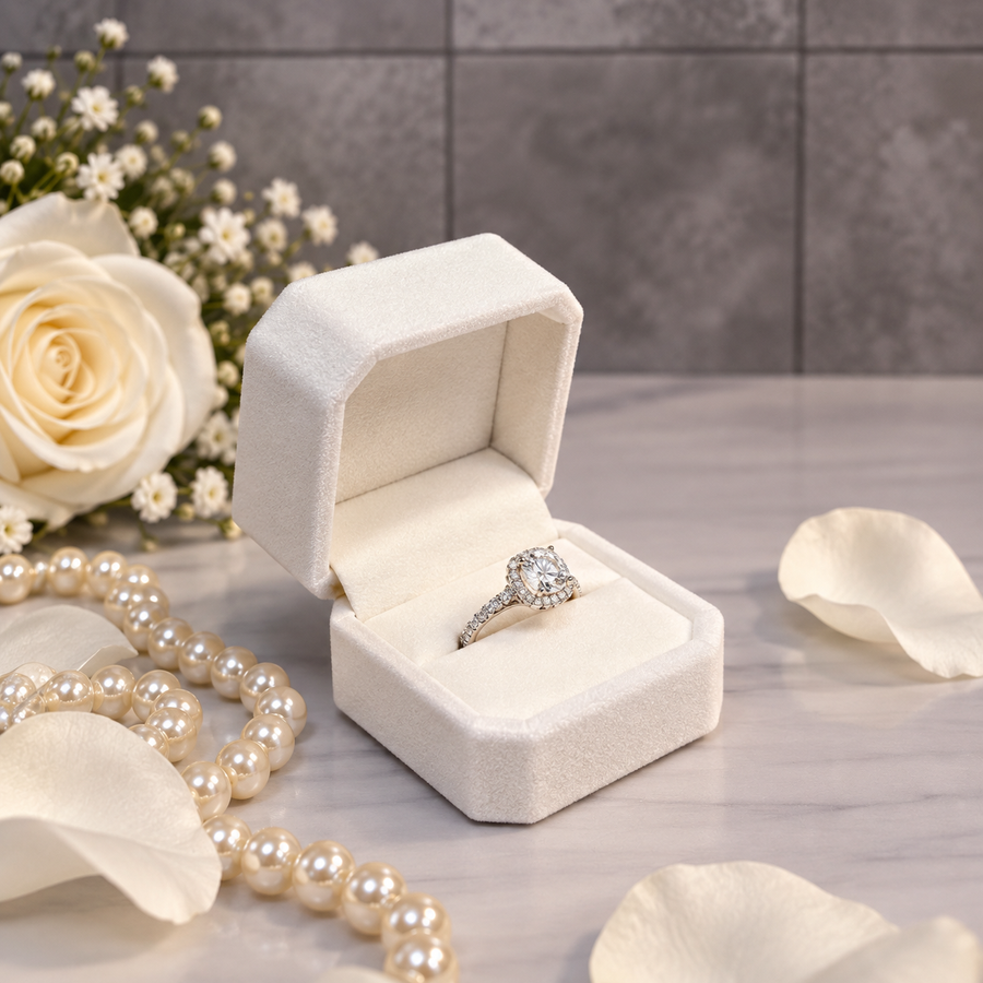 Ivory Velvet Ring Box – Elegant Engagement & Wedding Presentation