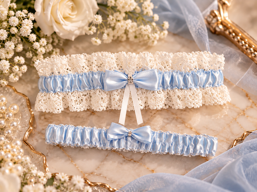 Blue and White Lace Wedding Garter Set