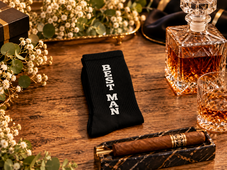 Black Best Man Socks with White Lettering, Wedding Party Gift, Best Man Proposal and Thank You Gift