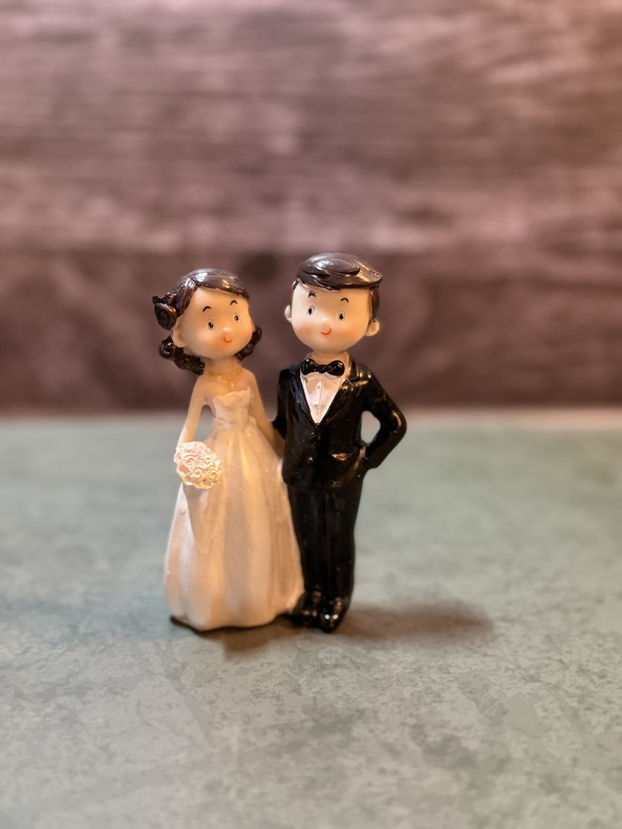 Bride and Groom Wedding Cake Topper | Playful Couple Figurine (5" Tall)