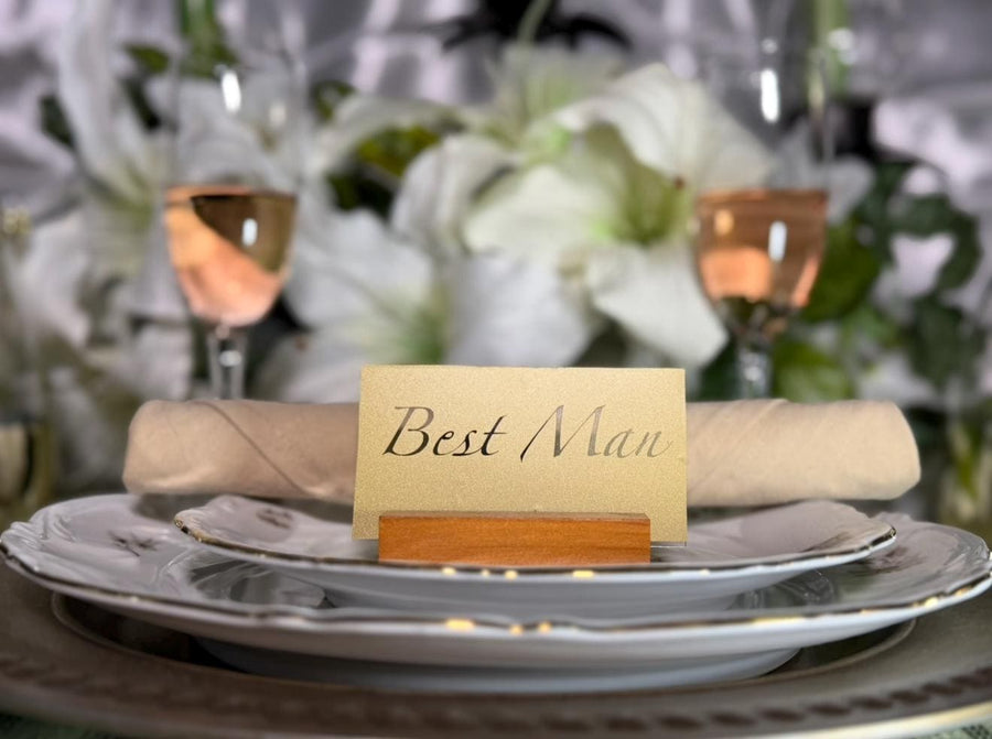 Personalized Acrylic Wedding Place Cards with Wood Stand | Custom Reception Seating Decor - image 2