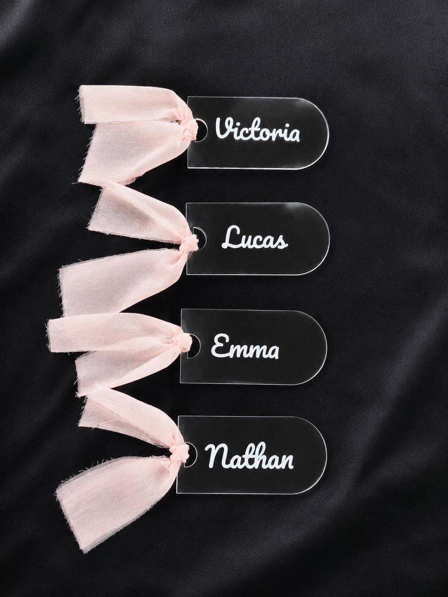 Personalized Acrylic Wedding Place Cards with Chiffon Ribbon, Custom Wedding Escort Cards, Modern Wedding Seat - image 1