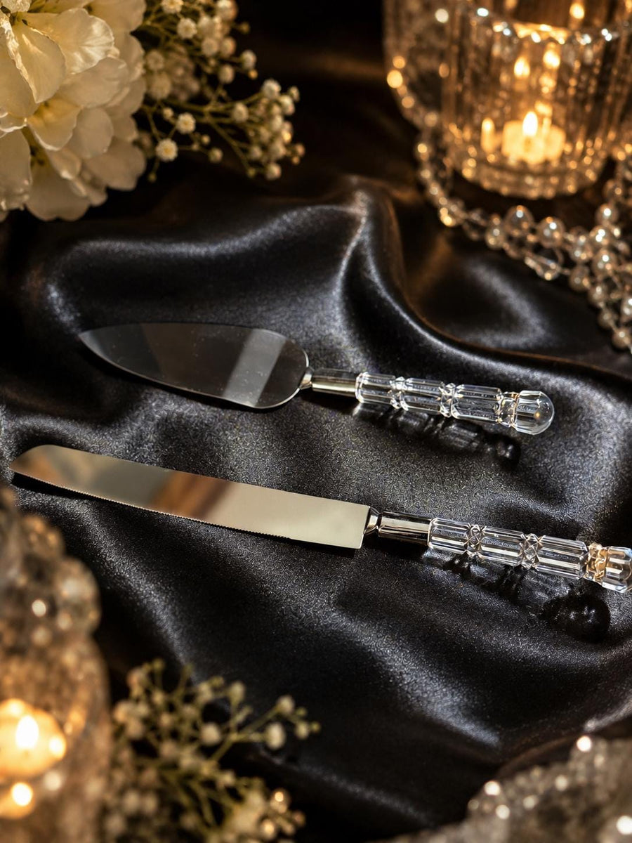 Personalized Crystal Handle Wedding Cake Knife Server Set | Engraved Stainless Steel Keepsake - image 2