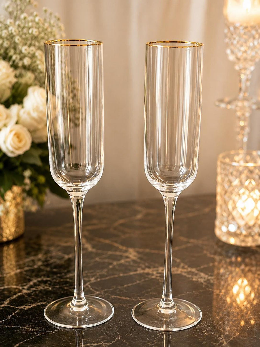 Personalized Gold Rim Champagne Flutes | Wedding Toasting Glasses Set - image 1