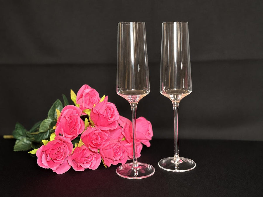 Personalized Clear Champagne Flutes | Custom Engraved Wedding Toasting Glasses | Bride Groom Champagne Glass S - image 1
