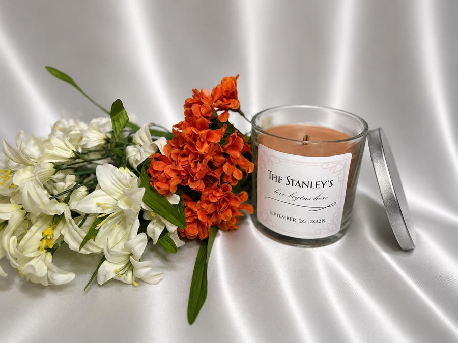 Personalized Wedding Candle | Custom Couple's Keepsake, Engraved Label - image 1