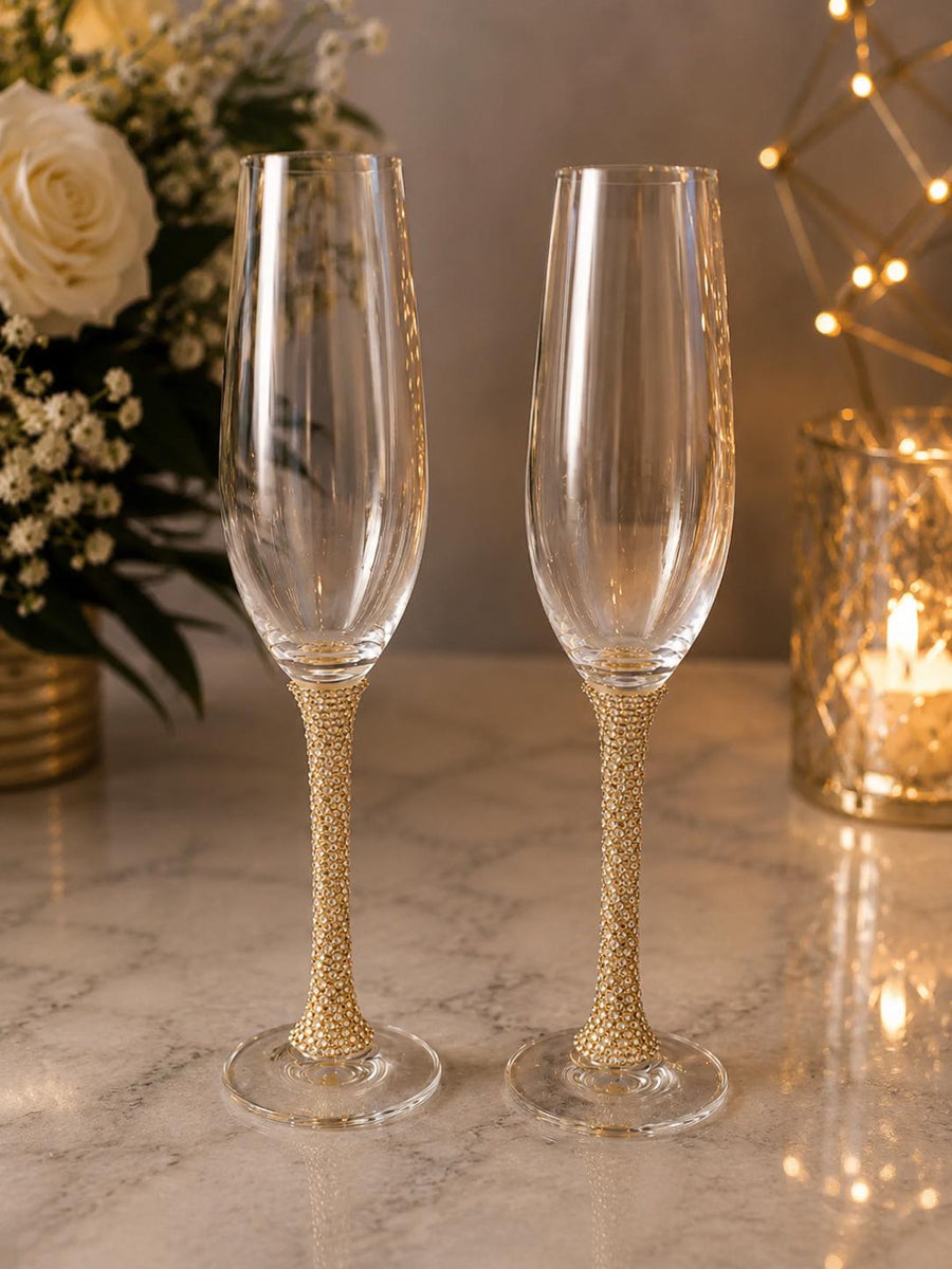 Luxury Gold Studded Champagne Flutes, Wedding Toasting Glasses, Bride Groom Keepsake - image 1