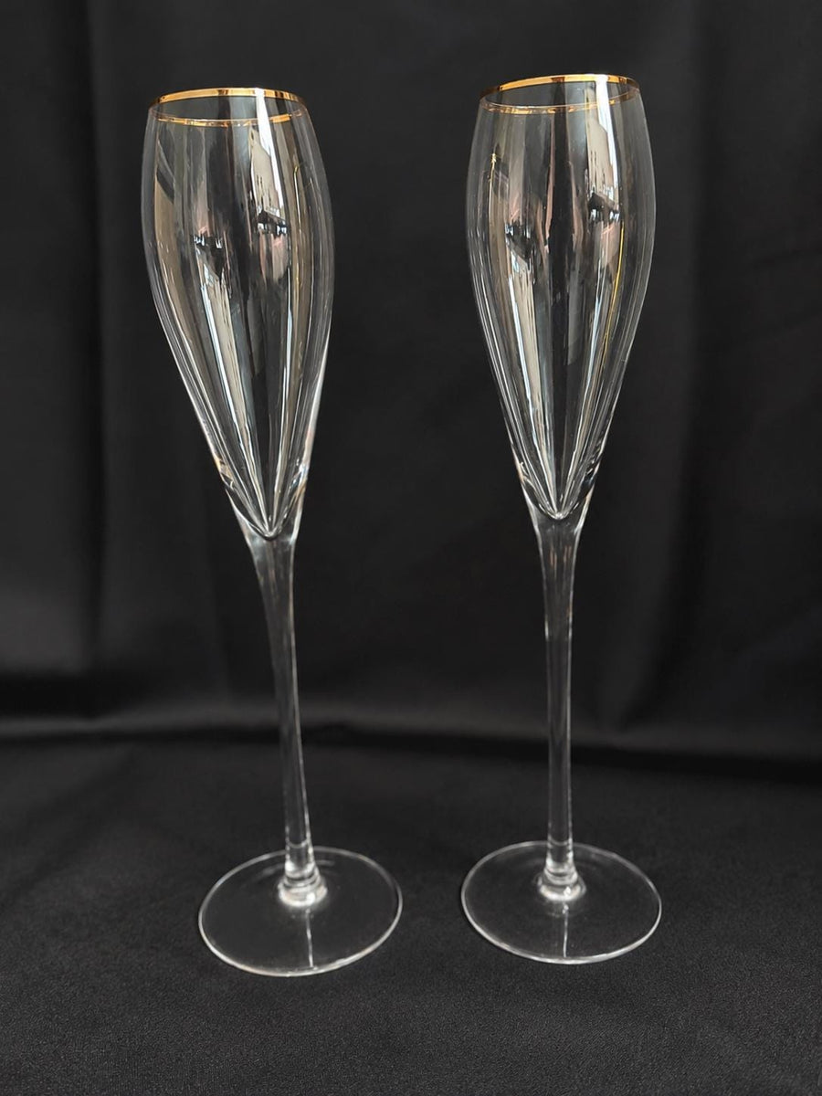 Personalized Gold Rim Champagne Flutes | Custom Engraved Wedding Toasting Glasses - image 1