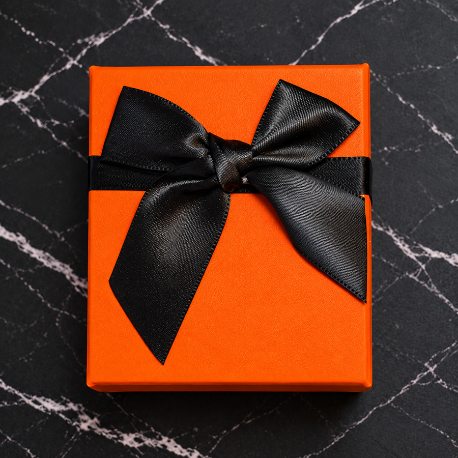 Orange Black Satin Bow Ring Box – Halloween Bride Keepsake (4"x3"x4")