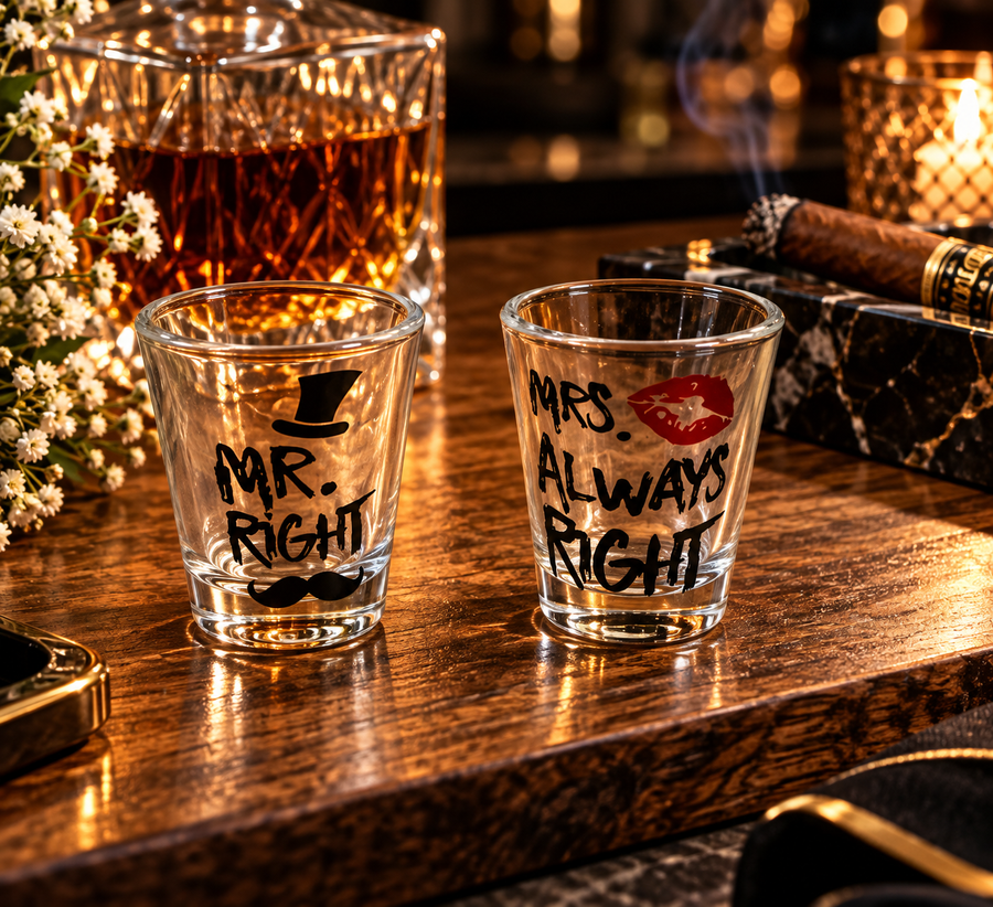 Mr. Right and Mrs. Always Right Shot Glass Set
