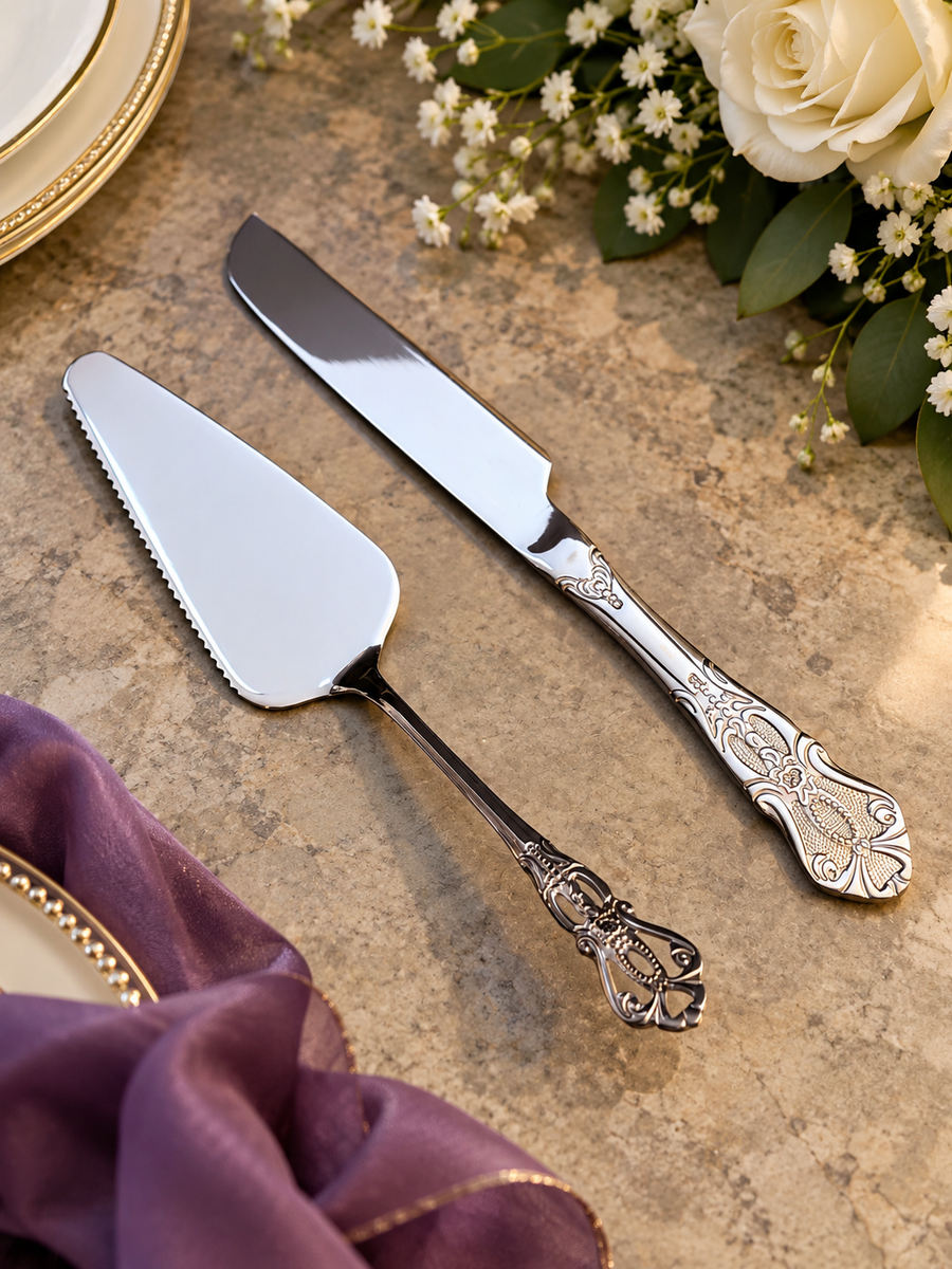 Cake Sample Box 2-piece vintage palace silver stainless steel bread knife and cake spa ...