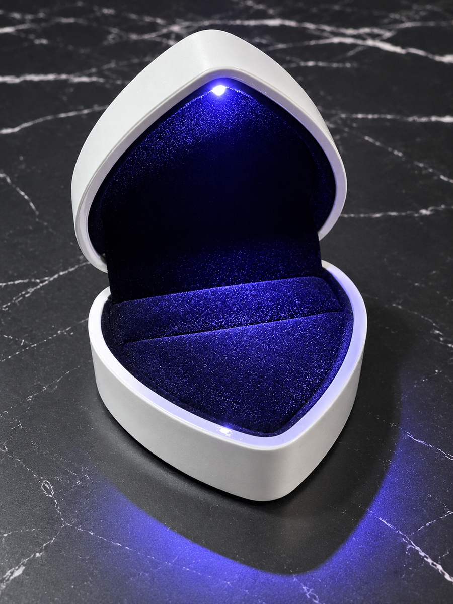 White LED Heart Shaped Light-Up Ring Box for Wedding Proposal and Engagement Ring